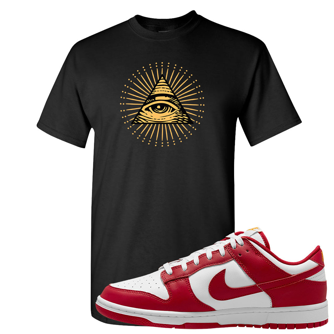 Red White Yellow Low Dunks T Shirt | All Seeing Eye, Black