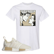 NMD R1 Chalk White Sneaker White T Shirt | Tees to match Adidas NMD R1 Chalk White Shoes | Fake Love Comic