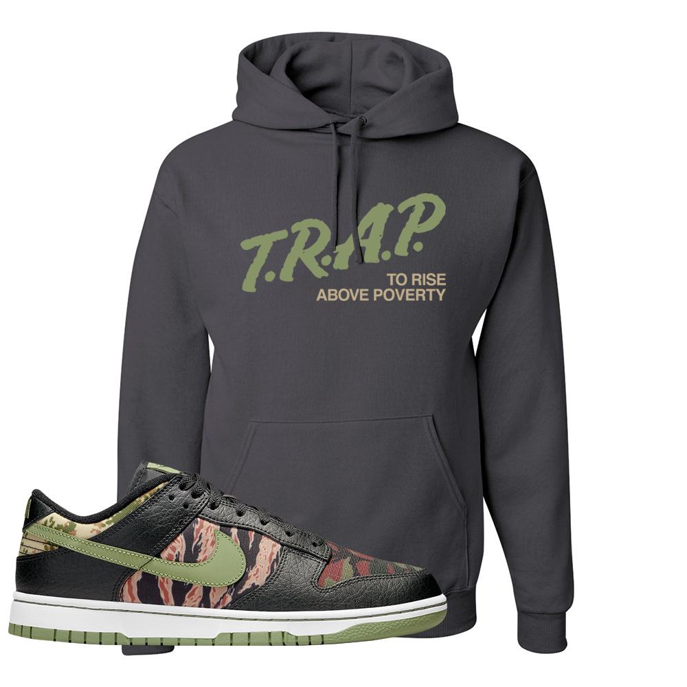 Multi Camo Low Dunks Hoodie | Trap To Rise Above Poverty, Smoke Grey