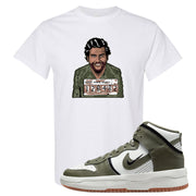 Cargo Khaki Rebel High Dunks T Shirt | Escobar Illustration, White