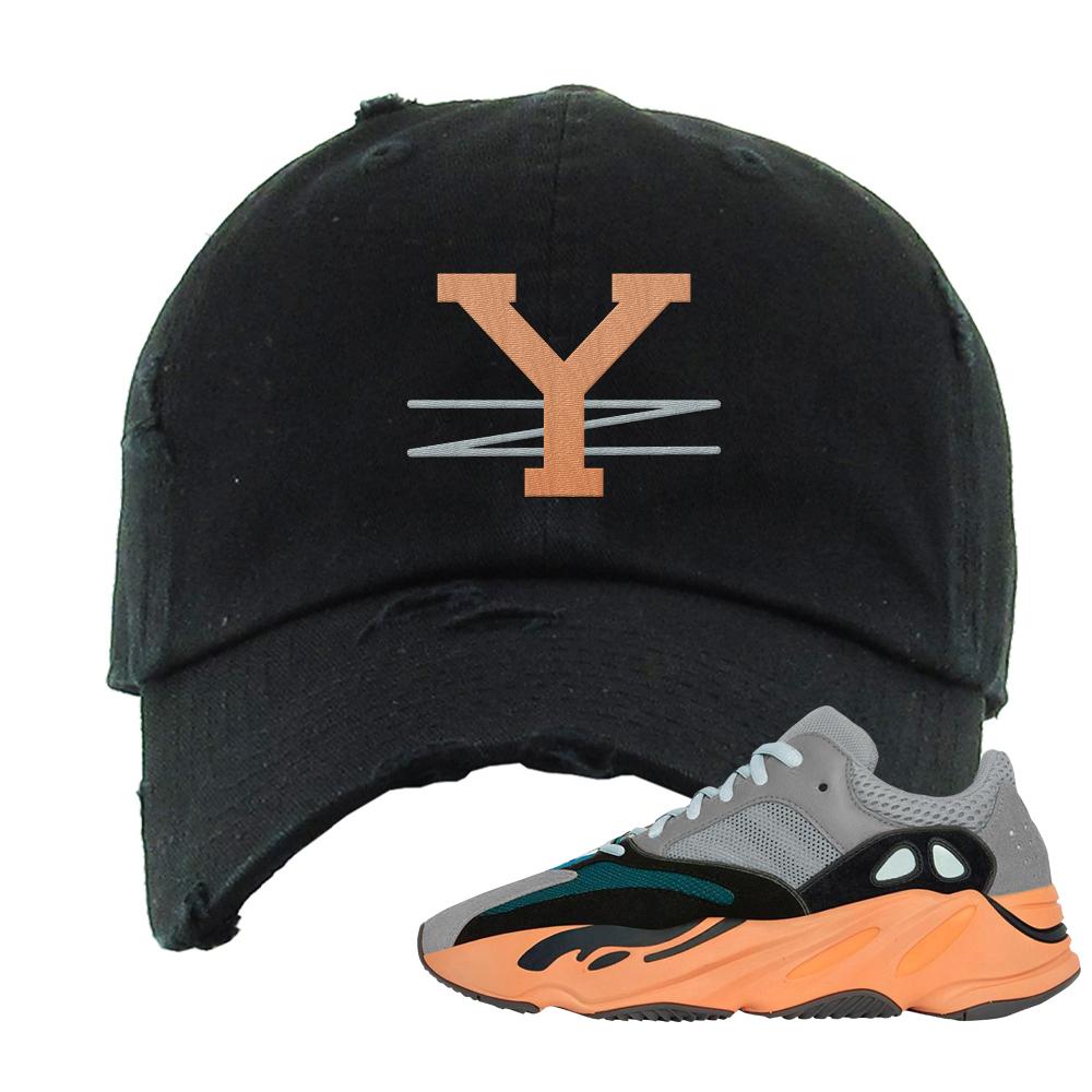 Wash Orange 700s Distressed Dad Hat | YZ, Black