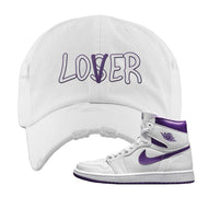 Air Jordan 1 Metallic Purple Distressed Dad Hat | Lover, White