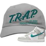 White Grey Turquoise High Dunks Dad Hat | Trap To Rise Above Poverty, Light Gray