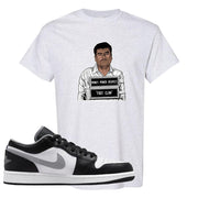 Air Jordan 1 Low Black Medium Grey T Shirt | El Chapo Illustration, Ash