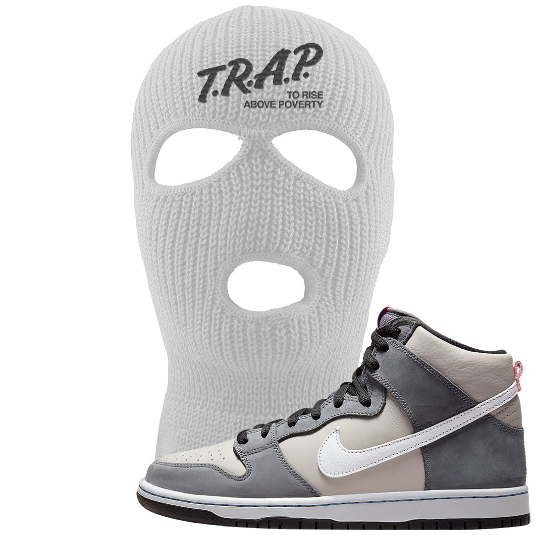 Medium Grey High Dunks Ski Mask | Trap To Rise Above Poverty, White