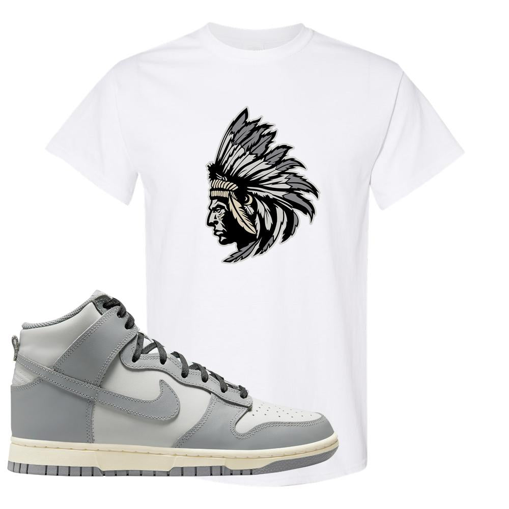 Aged Greyscale High Dunks T Shirt | Indian Chief, White