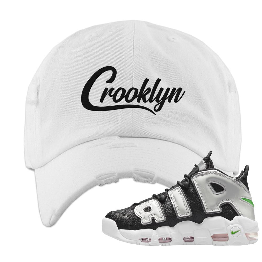 Black Silver Uptempos Distressed Dad Hat | Crooklyn, White