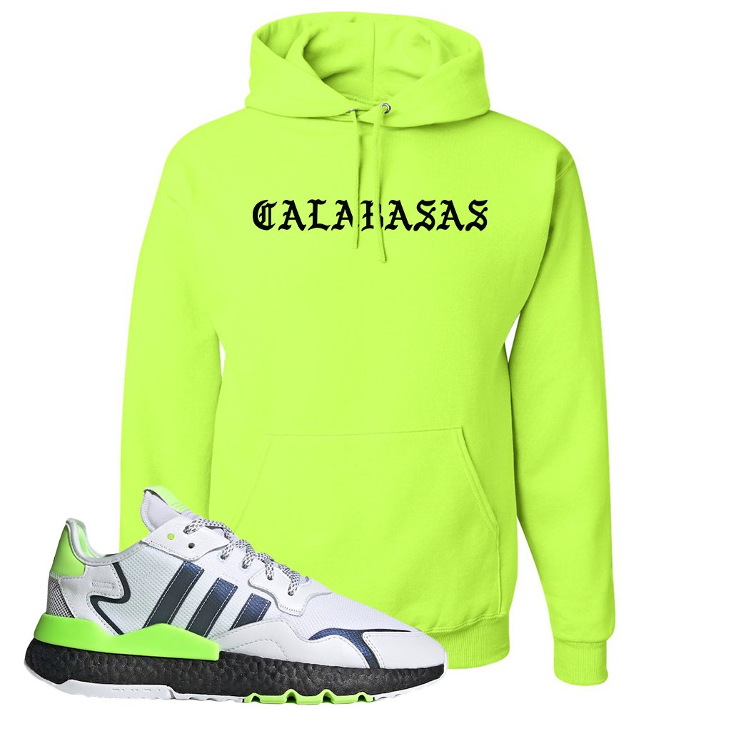 Nite Jogger Signal Green Sneaker Safety Green Pullover Hoodie | Hoodie to match Adidas Nite Jogger Signal Green Shoes | Calabasas