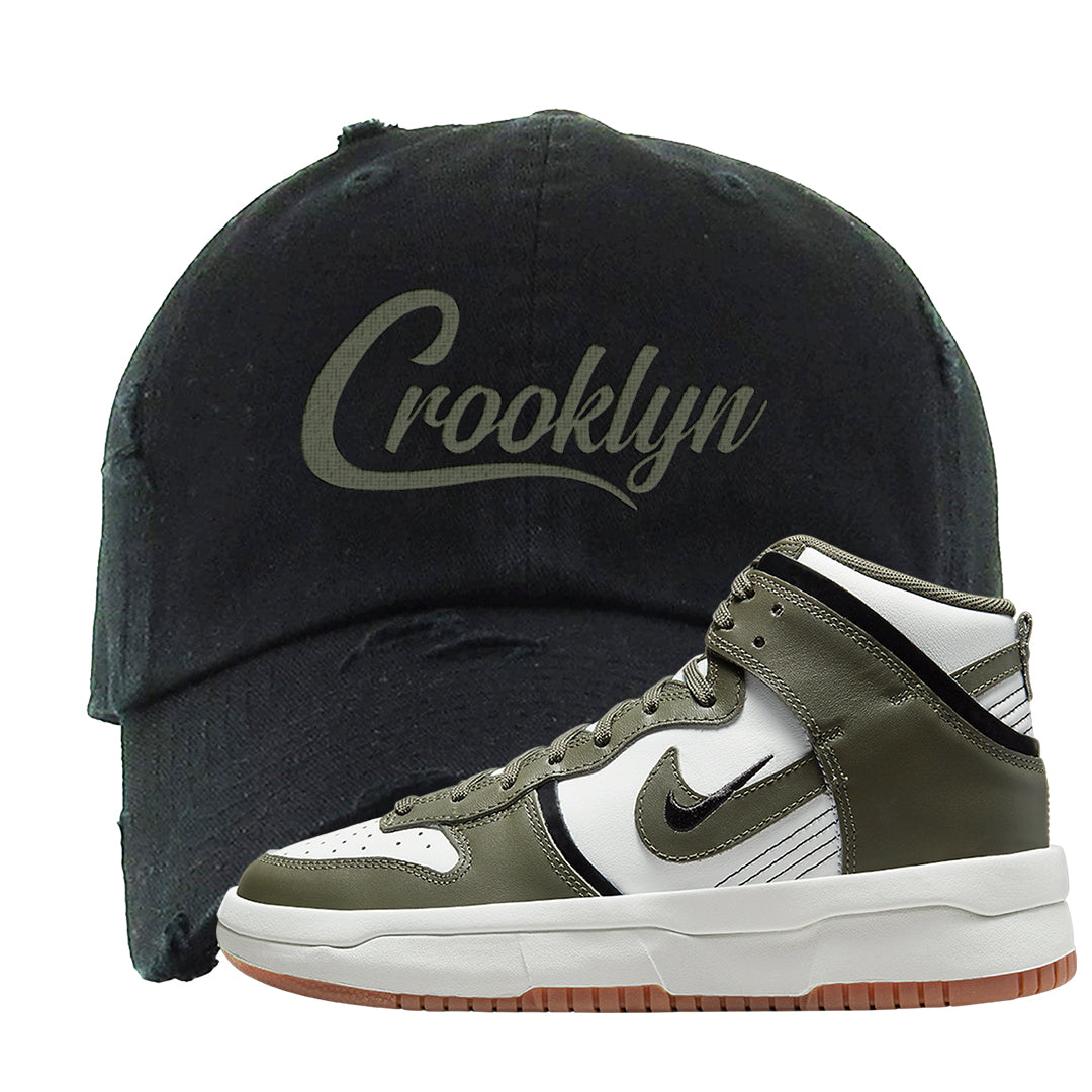 Cargo Khaki Rebel High Dunks Distressed Dad Hat | Crooklyn, Black