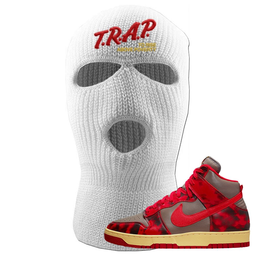 Acid Wash Red 1985 High Dunks Ski Mask | Trap To Rise Above Poverty, White