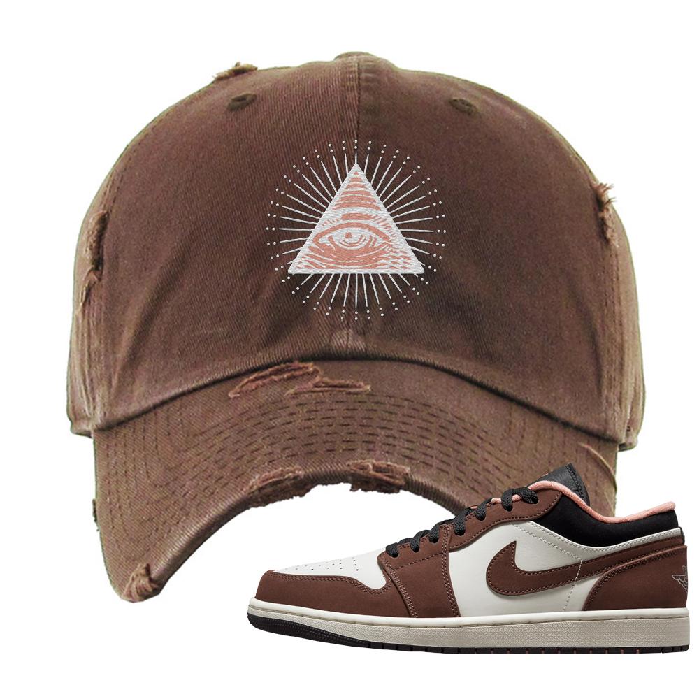 Mocha Low 1s Distressed Dad Hat | All Seeing Eye, Brown
