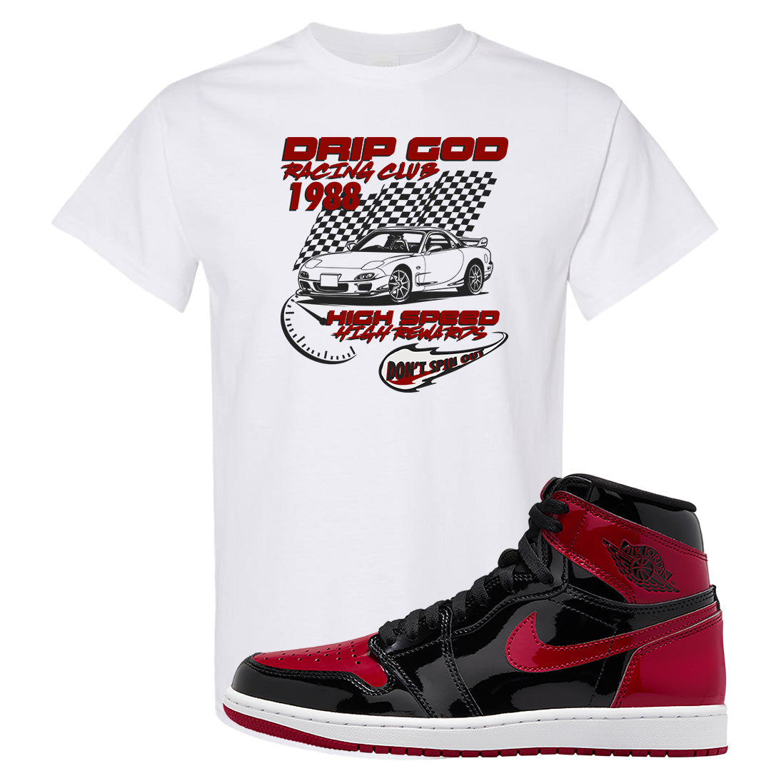 Patent Bred 1s T Shirt | Drip God Racing Club, White