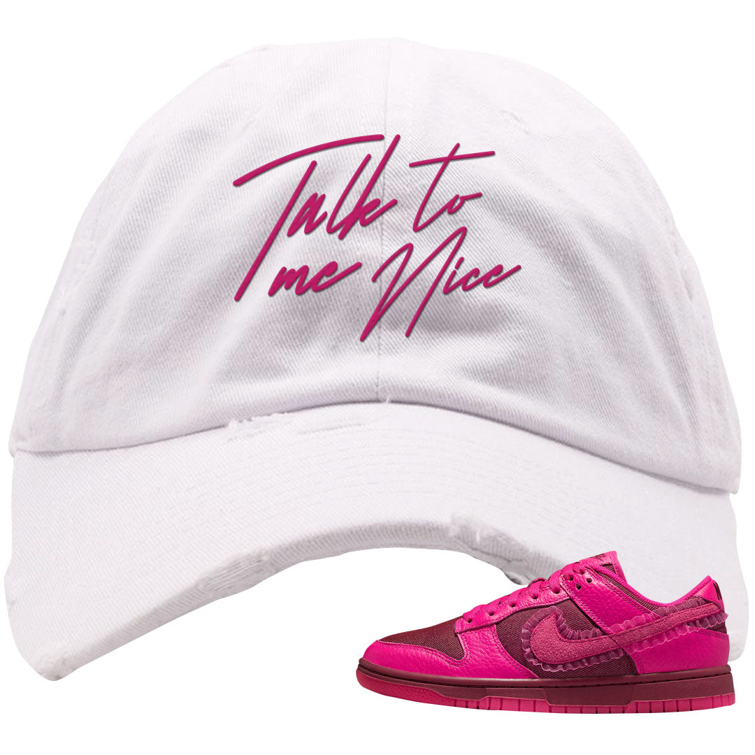 2022 Valentine's Day Low Dunks Distressed Dad Hat | Talk To Me Nice, White
