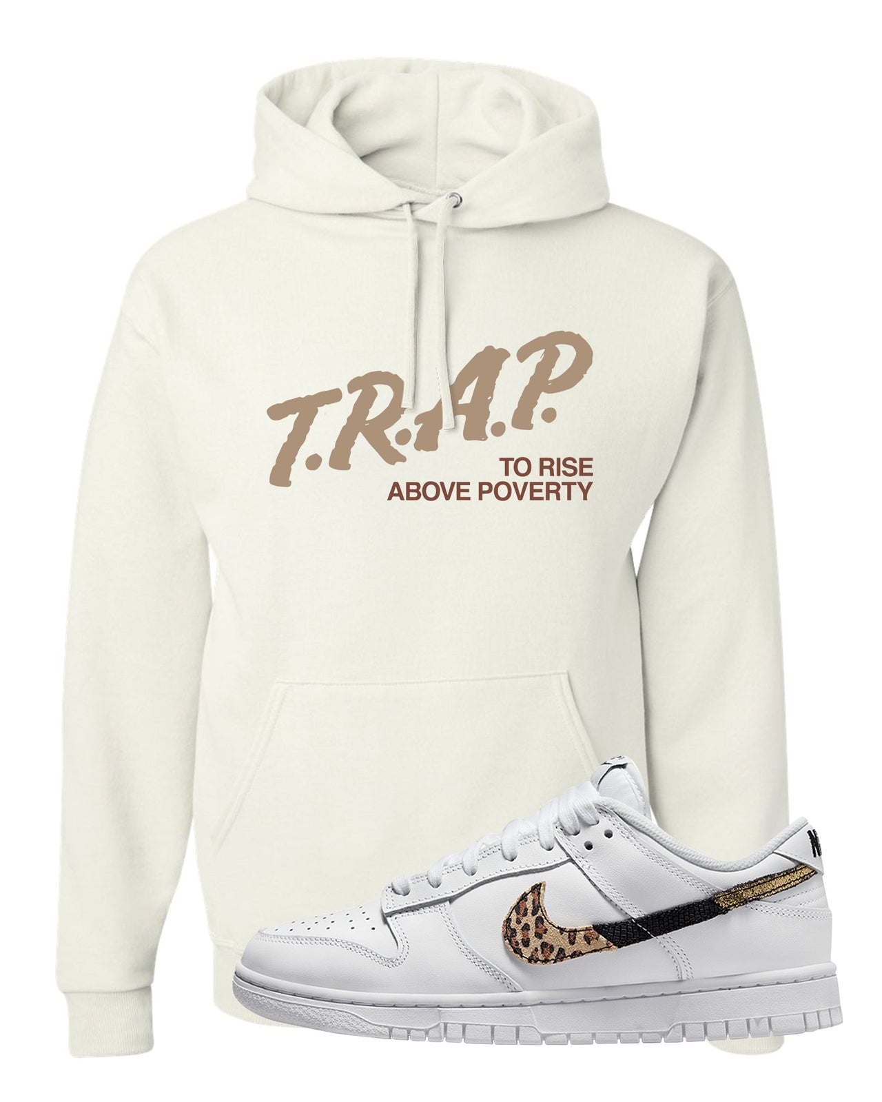Primal White Leopard Low Dunks Hoodie | Trap To Rise Above Poverty, White