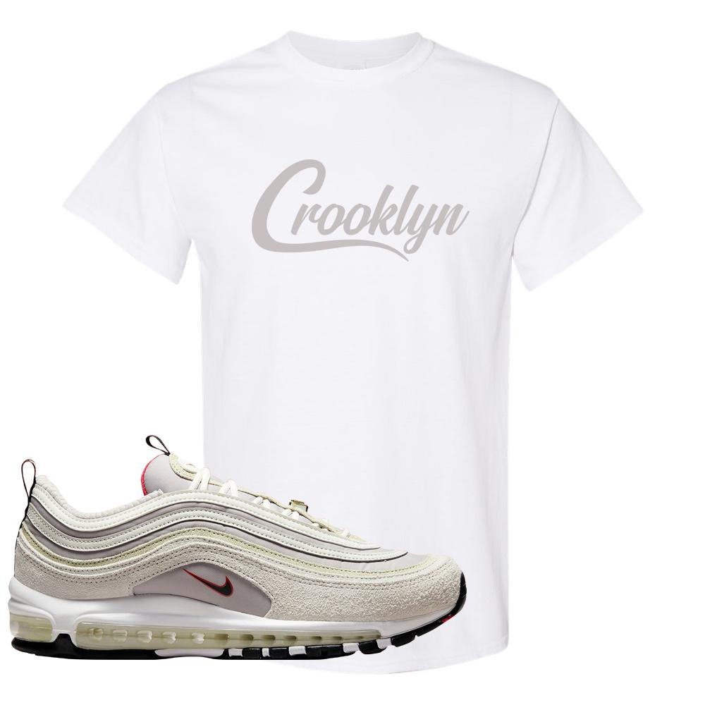 First Use Suede 97s T Shirt | Crooklyn, White