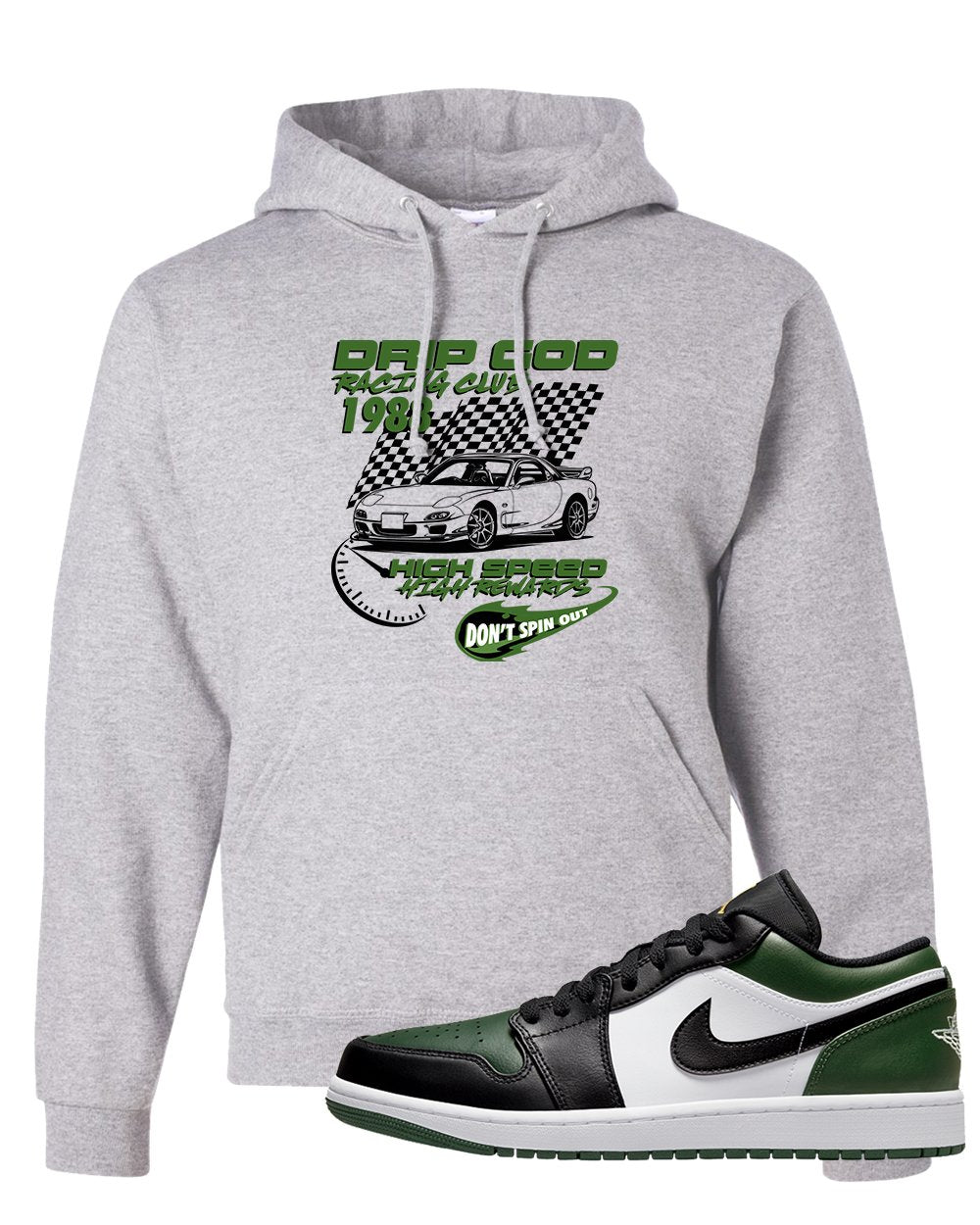 Green Toe Low 1s Hoodie | Drip God Racing Club, Ash