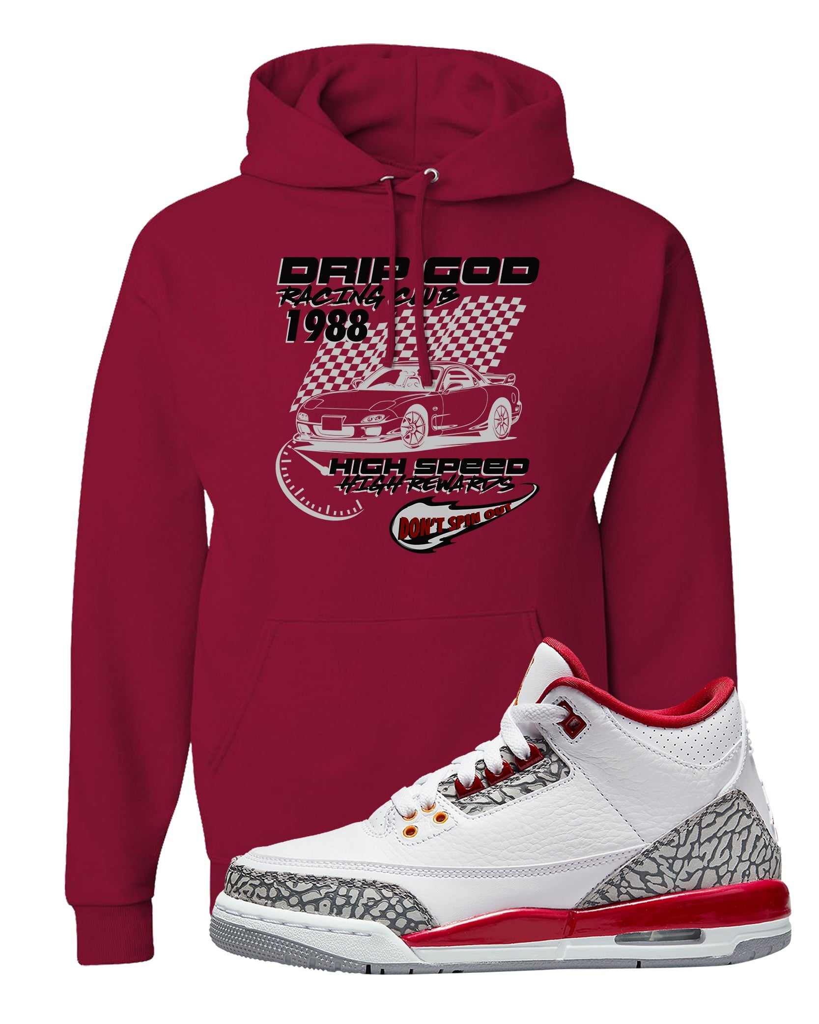 Cardinal Red 3s Hoodie | Drip God Racing Club, Cardinal