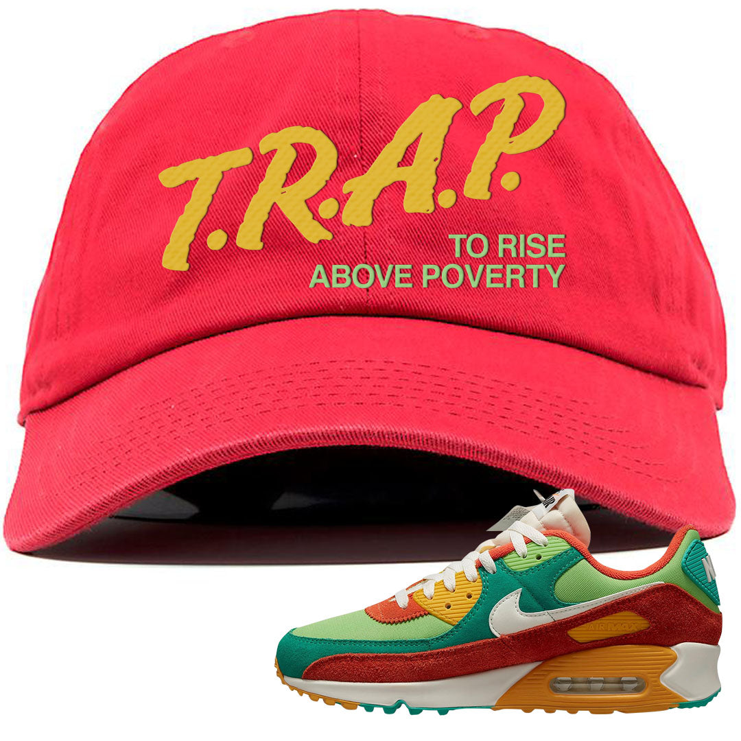 AMRC Green Orange SE 90s Dad Hat | Trap To Rise Above Poverty, Red