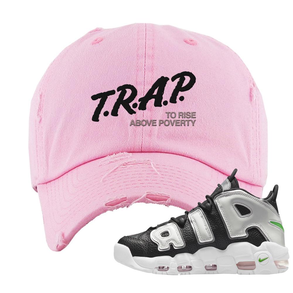 Black Silver Uptempos Distressed Dad Hat | Trap To Rise Above Poverty, Light Pink