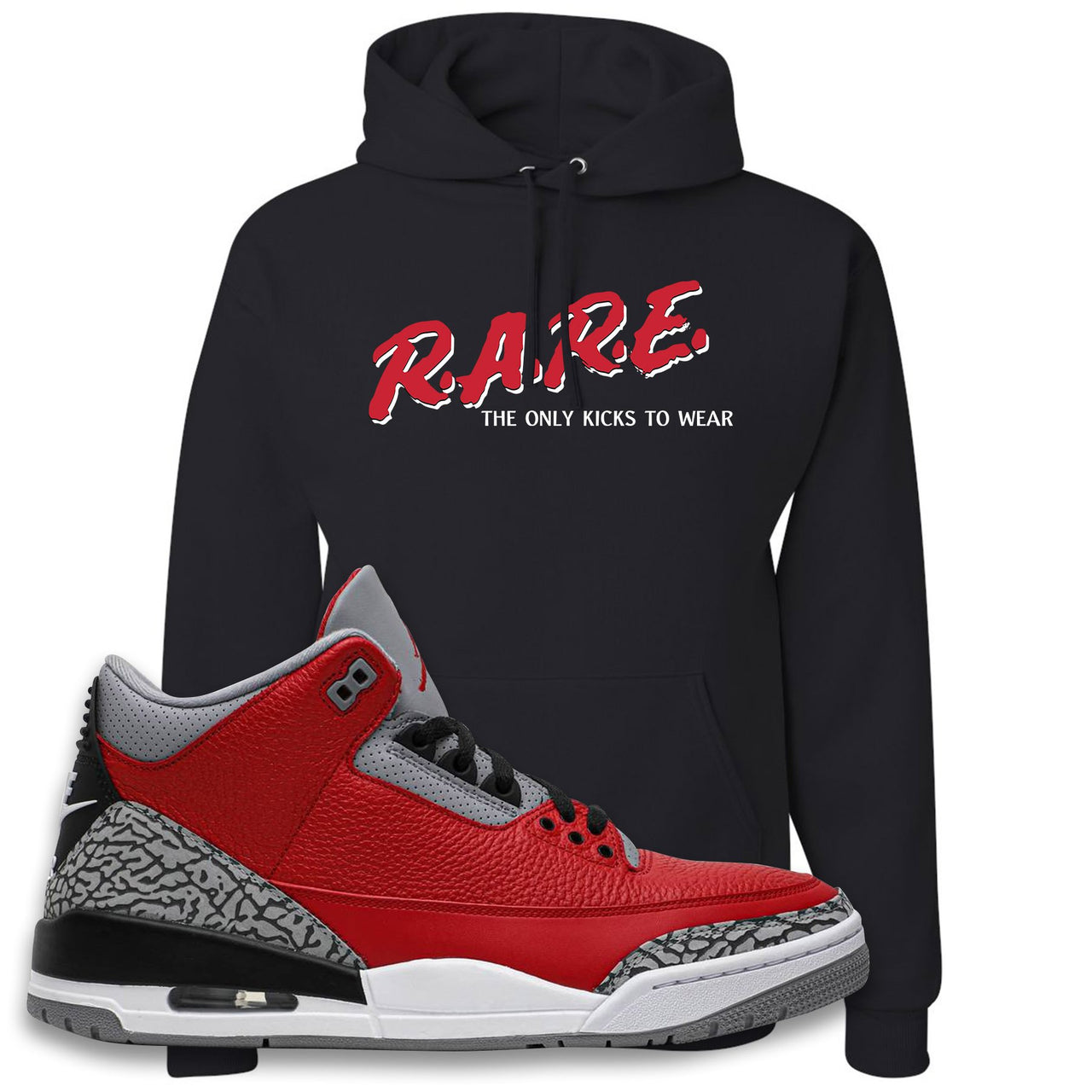 Jordan 3 Red Cement Chicago All-Star Sneaker Black Pullover Hoodie | Hoodie to match Jordan 3 All Star Red Cement Shoes | Rare