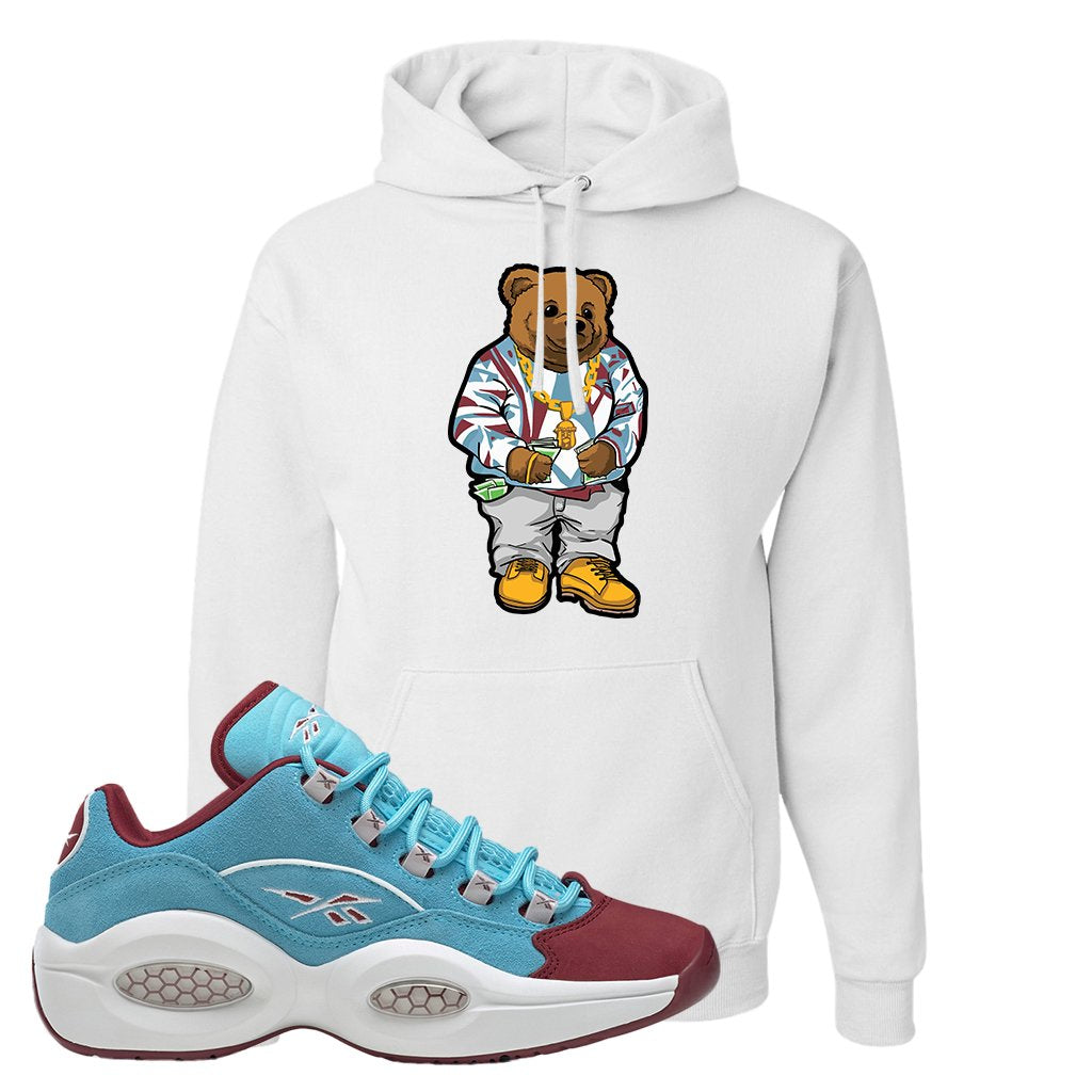 Maroon Light Blue Question Lows Hoodie | Sweater Bear, White