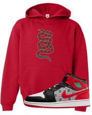 Ugly Sweater GS Mid 1s Kid's Hoodie | Coiled Snake, Red