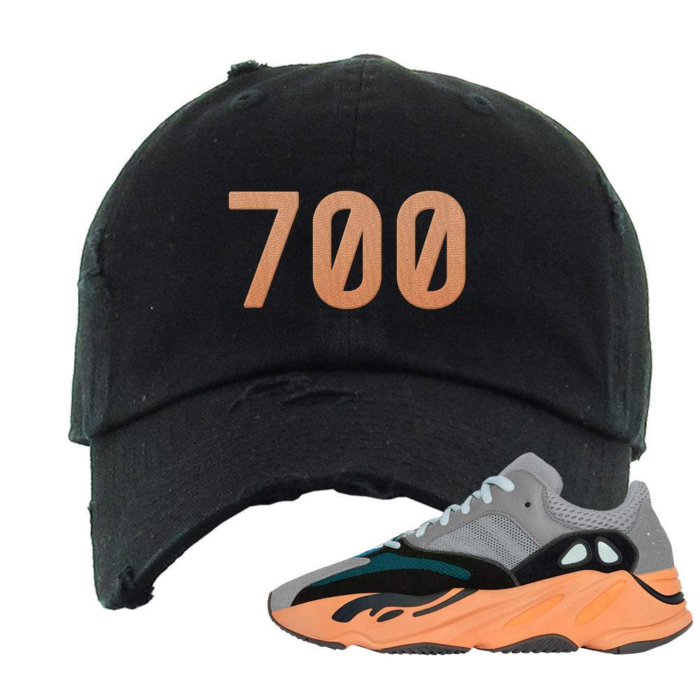 Wash Orange 700s Distressed Dad Hat | 700, Black