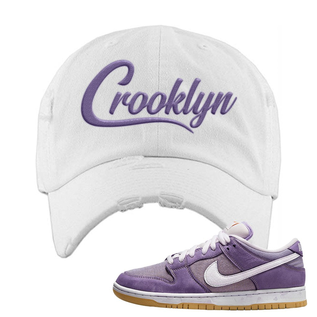 Unbleached Purple Lows Distressed Dad Hat | Crooklyn, White