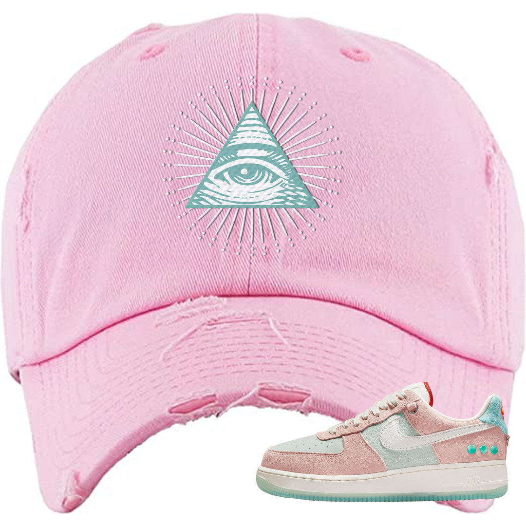 Shapeless AF 1s Distressed Dad Hat | All Seeing Eye, Light Pink