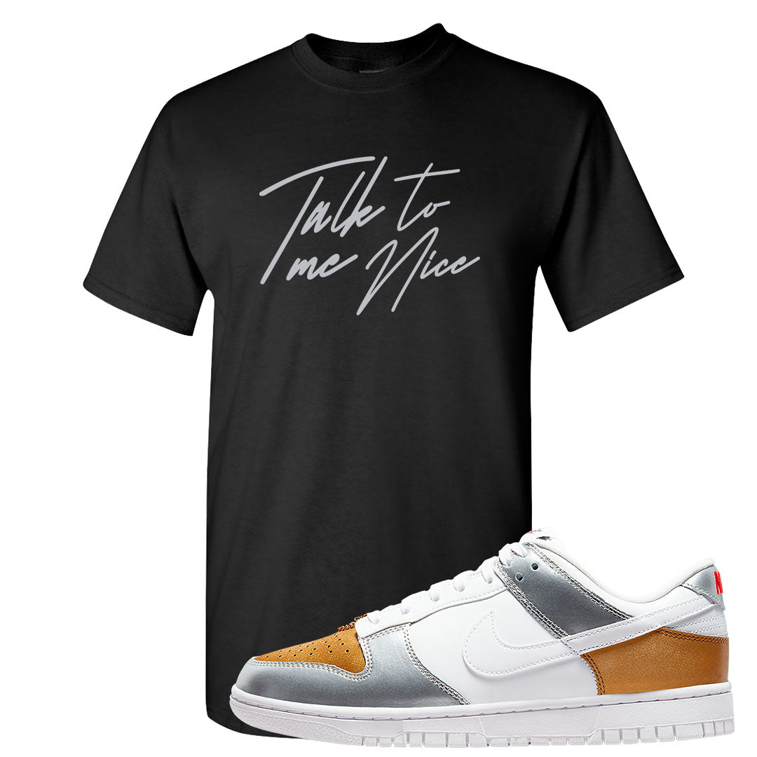 Gold Silver Red Low Dunks T Shirt | Talk To Me Nice, Black