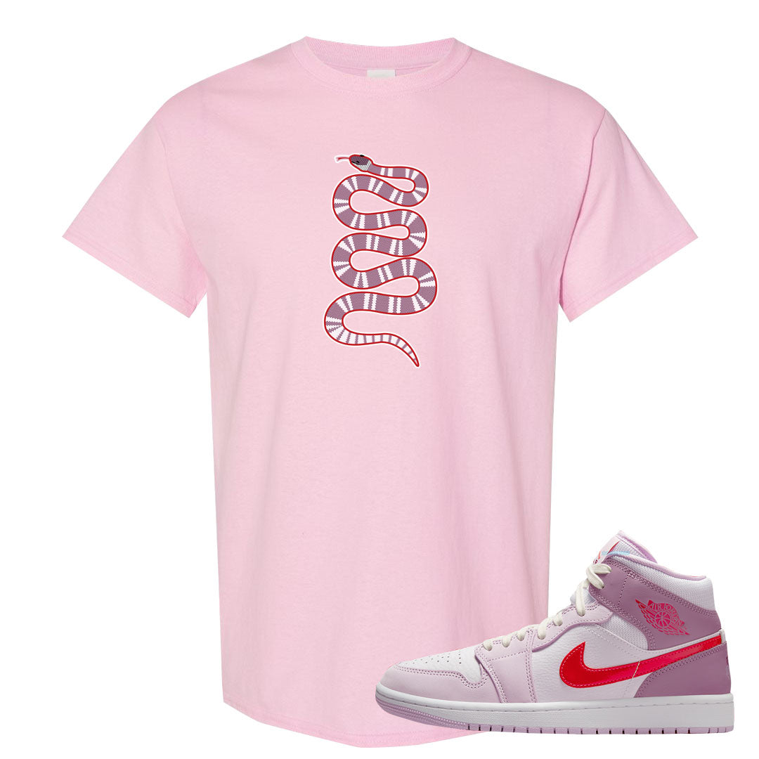 Valentine's Day Mid 1s T Shirt | Coiled Snake, Light Pink