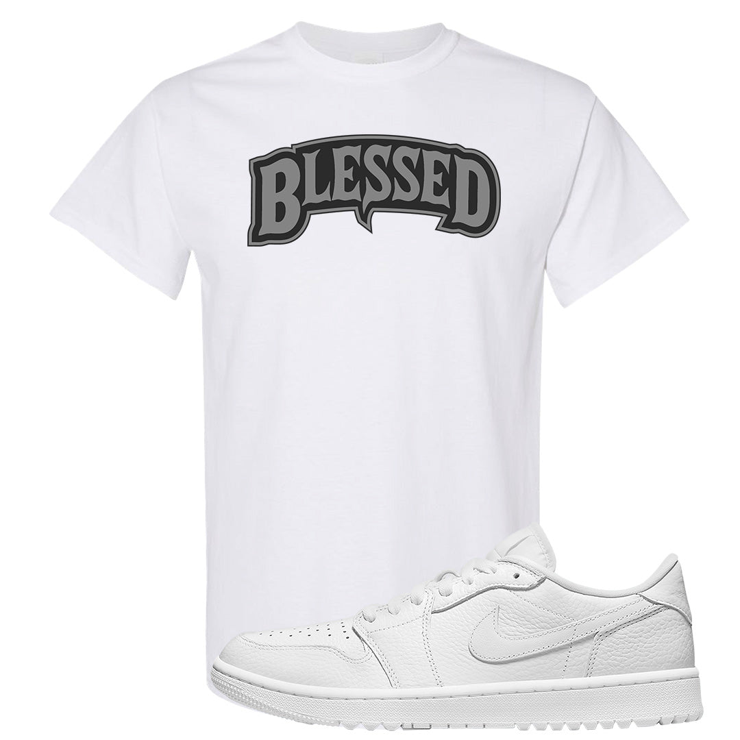 Triple White Golf Low 1s T Shirt | Blessed Arch, White