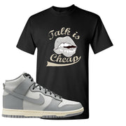 Aged Greyscale High Dunks T Shirt | Talk Lips, Black