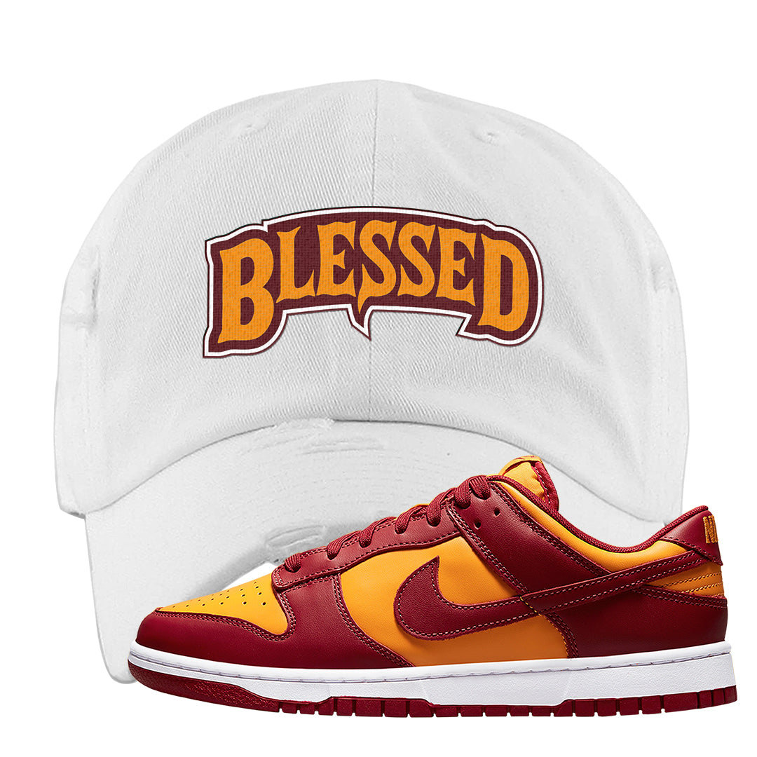 Midas Gold Low Dunks Distressed Dad Hat | Blessed Arch, White
