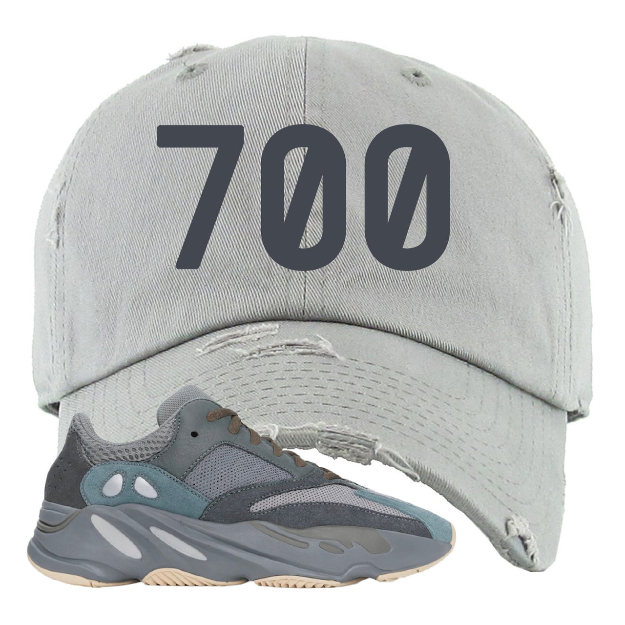 Yeezy Boost 700 Teal Blue 700 Light Gray Sneaker Hook Up Distressed Dad Hat