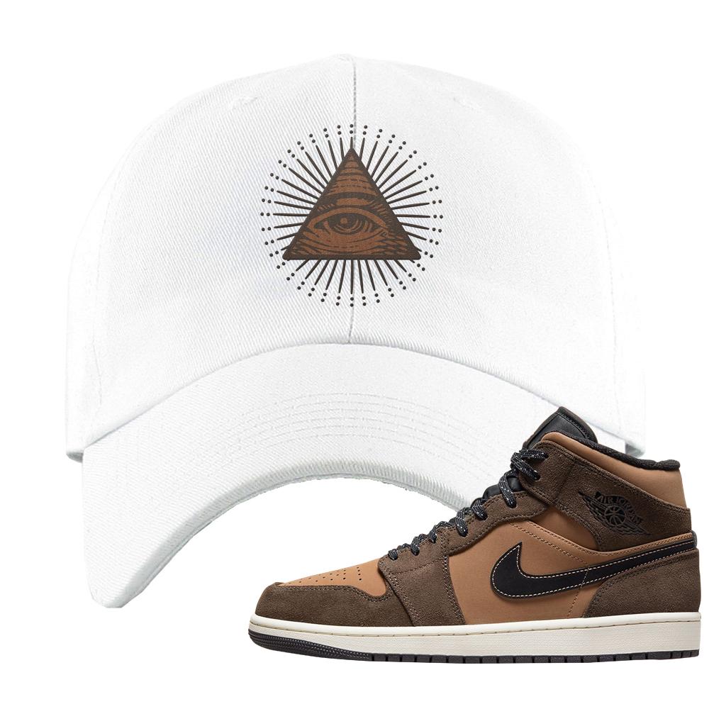 Earthy Brown Mid 1s Dad Hat | All Seeing Eye, White