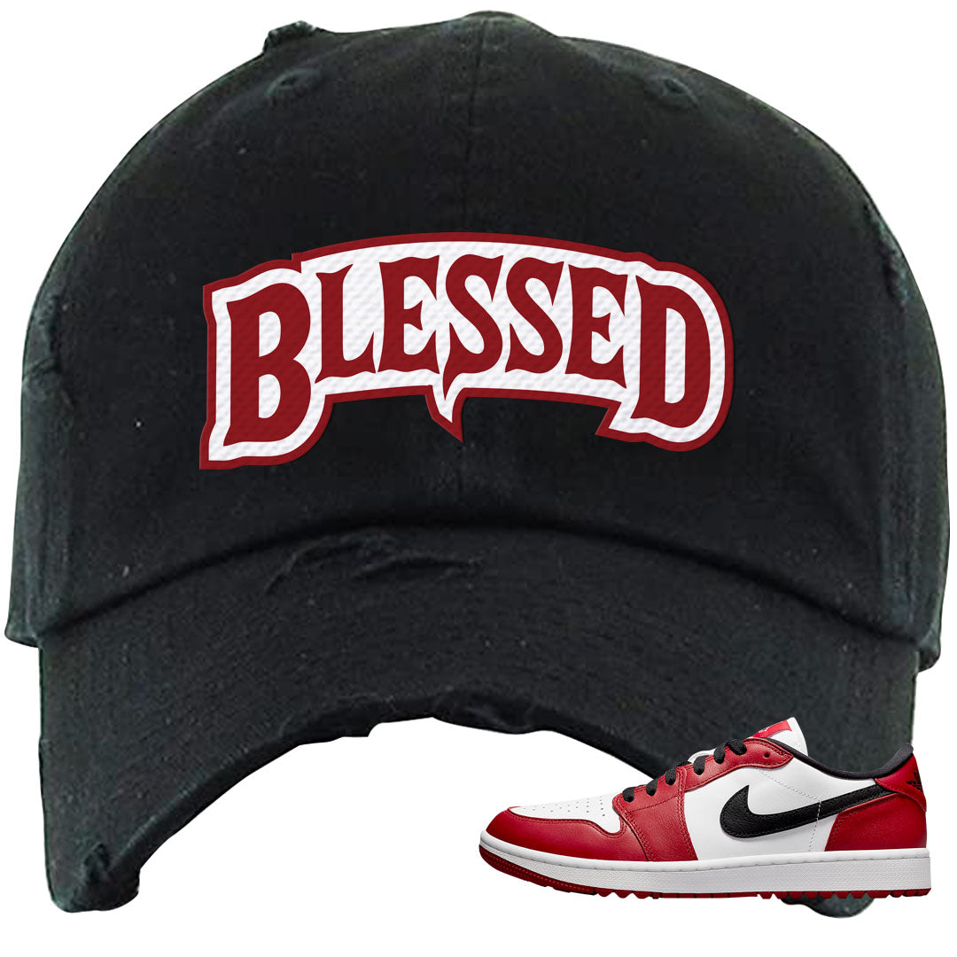 Chicago Golf Low 1s Distressed Dad Hat | Blessed Arch, Black