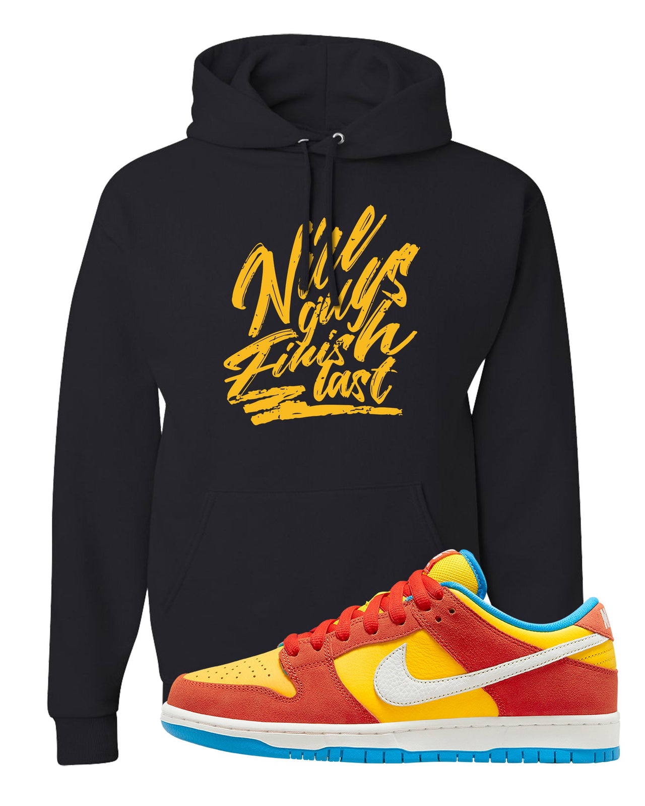 Habanero Red Gold Blue Low Dunks Hoodie | Nice Guys Finish Last, Black