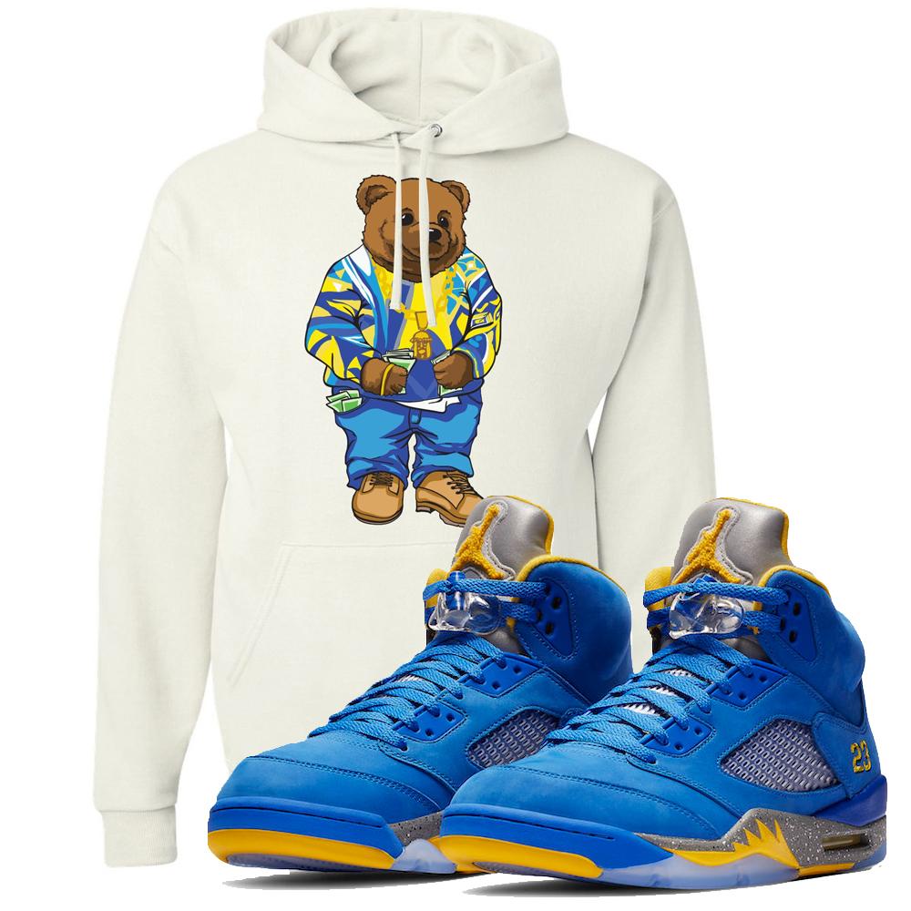 This white hoodie will match great with your Jordan 5 Alternate Laney JSP shoes