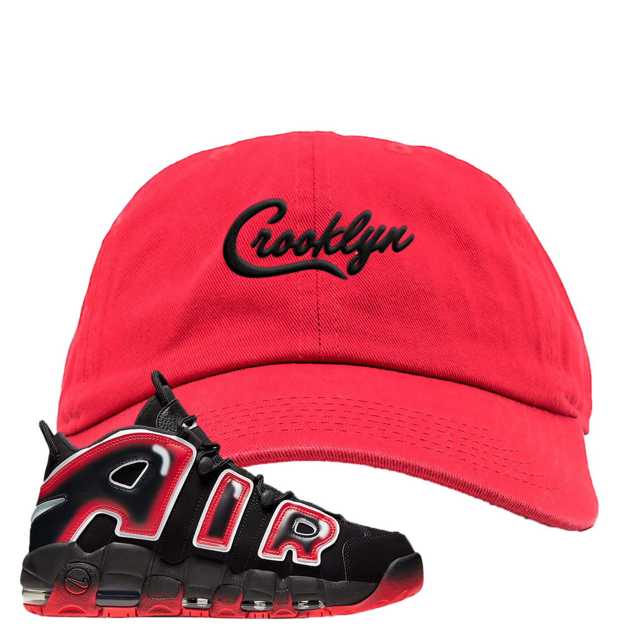 Air More Uptempo Laser Crimson Crooklyn Red Sneaker Hook Up Dad Hat