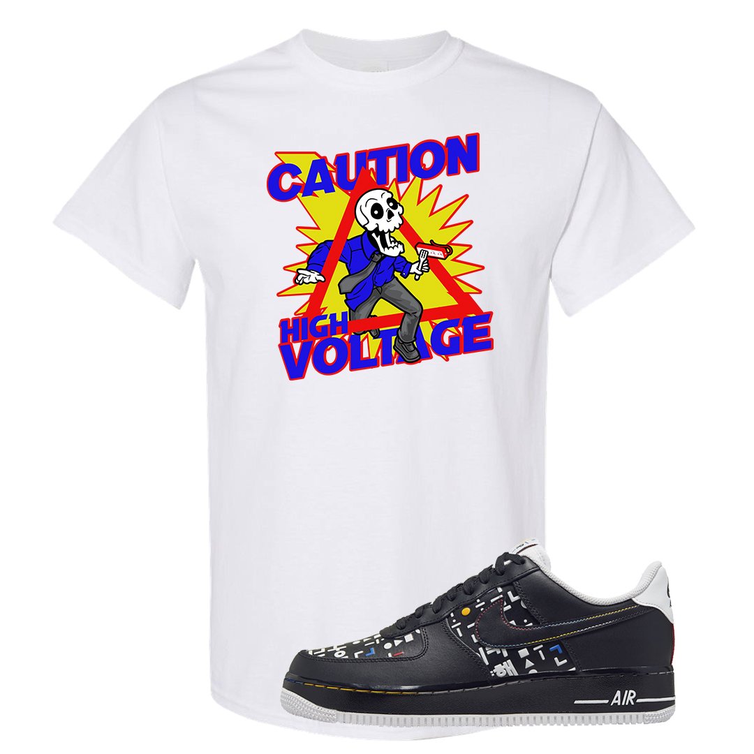 Hangul Day Low AF 1s T Shirt | Caution High Voltage, White