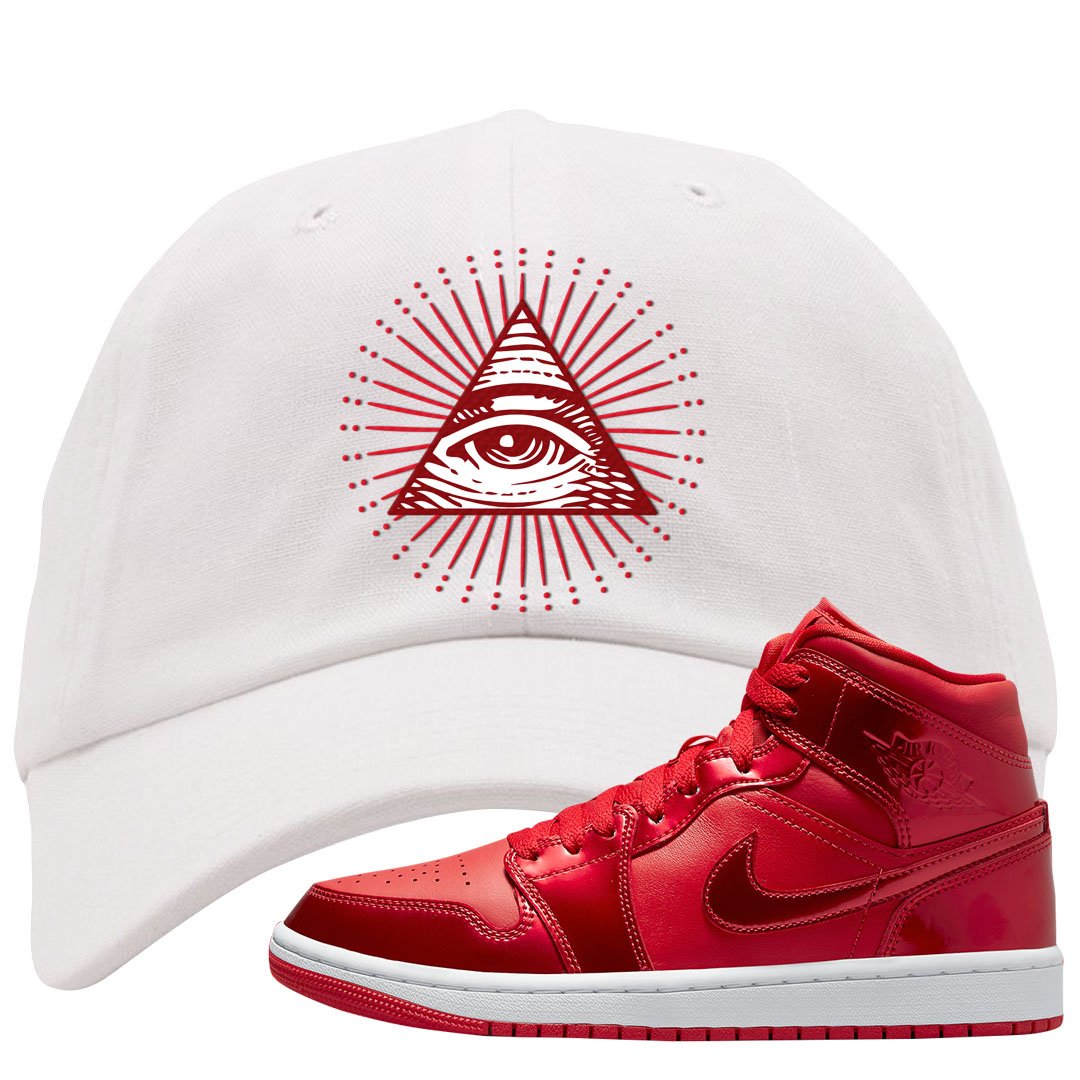 University Red Pomegranate Mid 1s Dad Hat | All Seeing Eye, White
