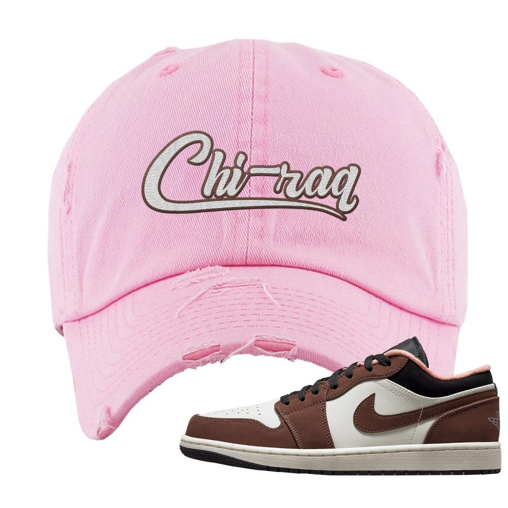 Mocha Low 1s Distressed Dad Hat | Chiraq, Light Pink