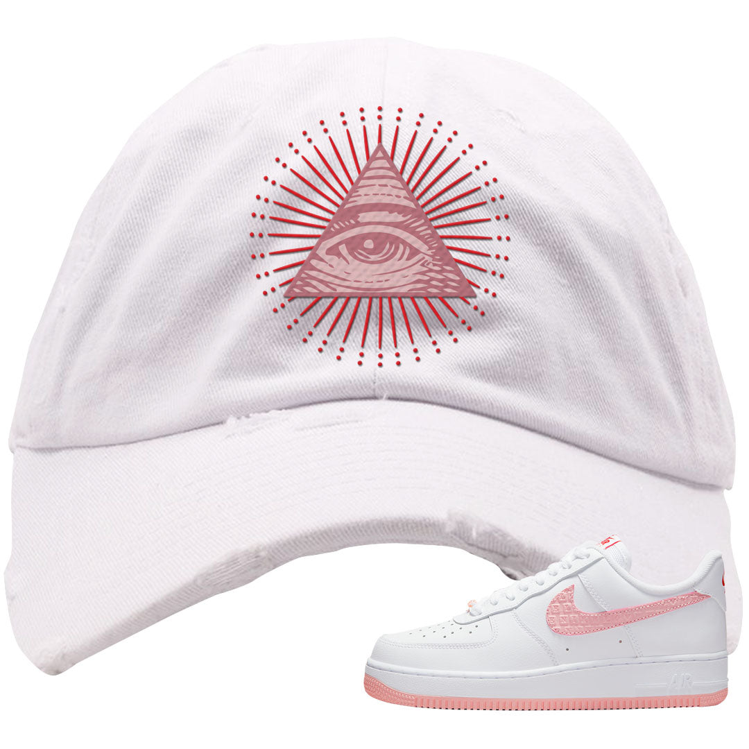 Valentine's Day 2022 AF1s Distressed Dad Hat | All Seeing Eye, White