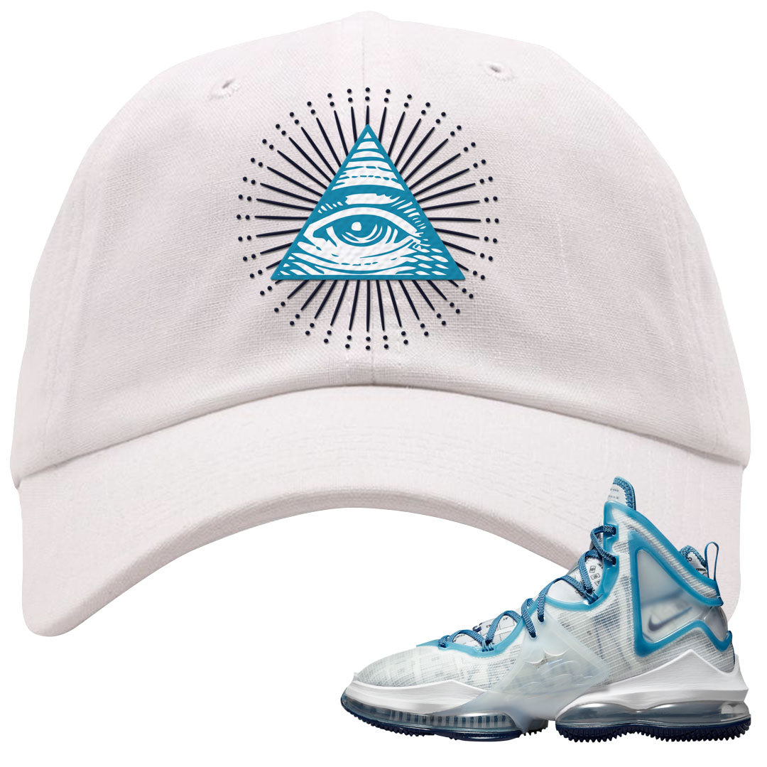 White Blue Space Bron 19s Dad Hat | All Seeing Eye, White