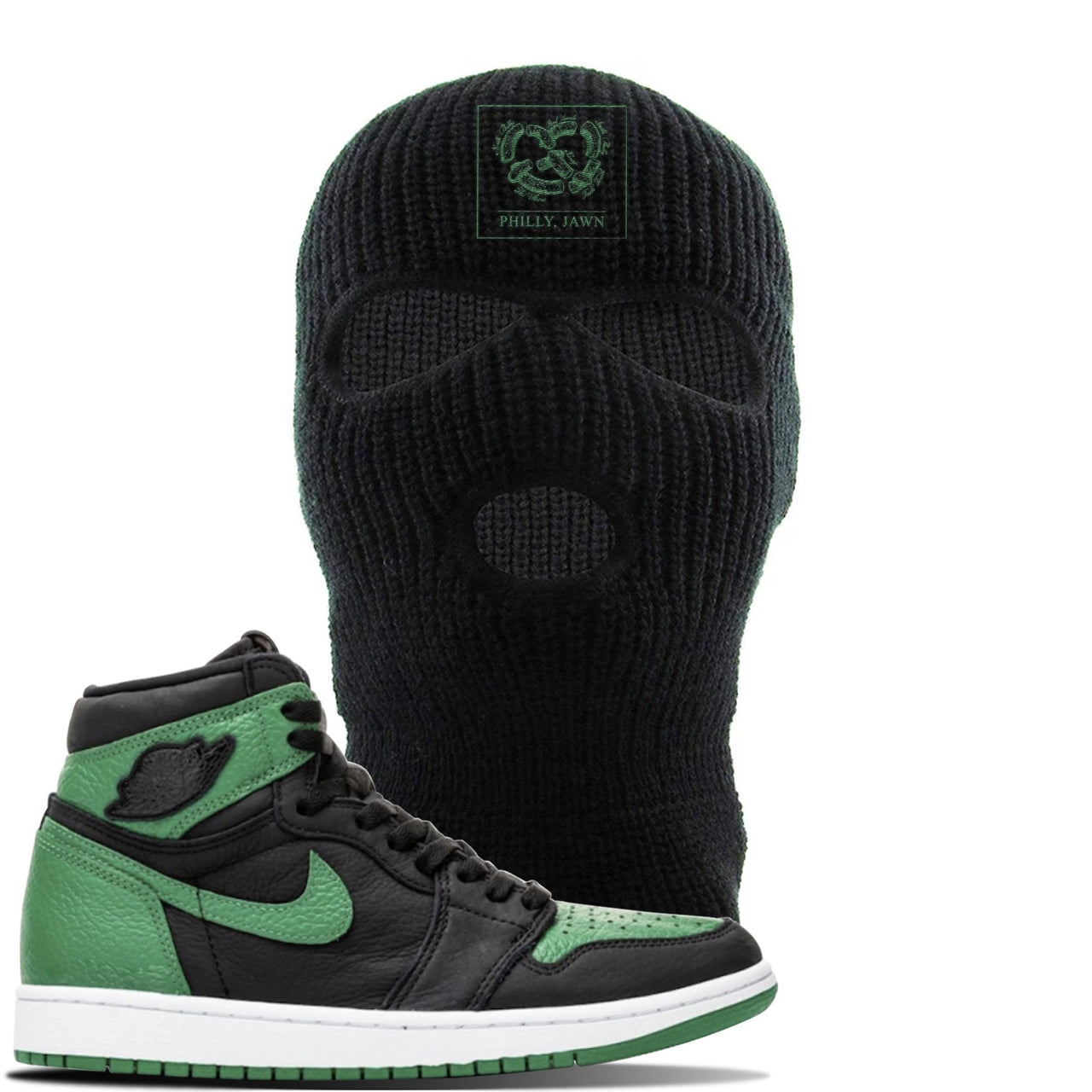 Jordan 1 Retro High OG Pine Green Gym Sneaker Black Ski Mask | Hat to match Air Jordan 1 Retro High OG Pine Green Gym Shoes | Philly Pretzel