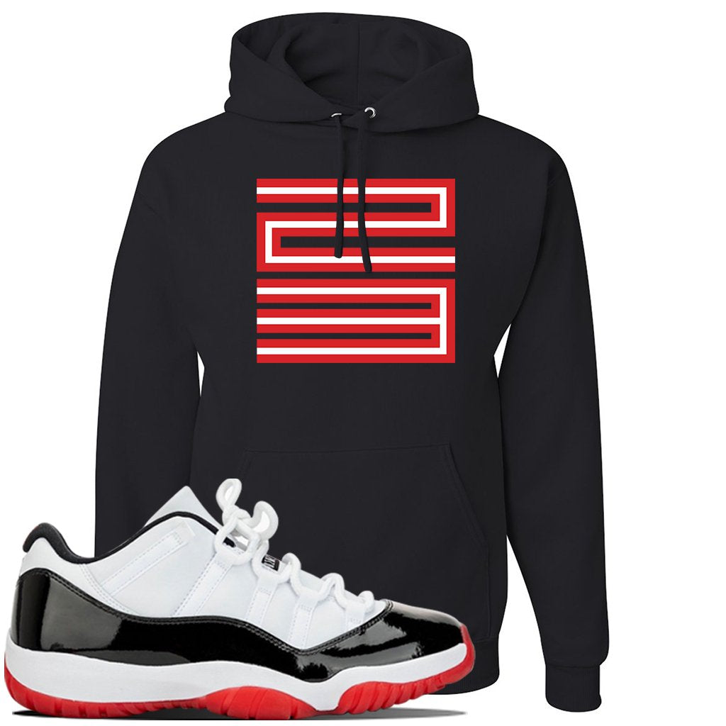 Jordan 11 Low White Black Red Sneaker Black Pullover Hoodie | Hoodie to match Nike Air Jordan 11 Low White Black Red Shoes | Jordan 11 23