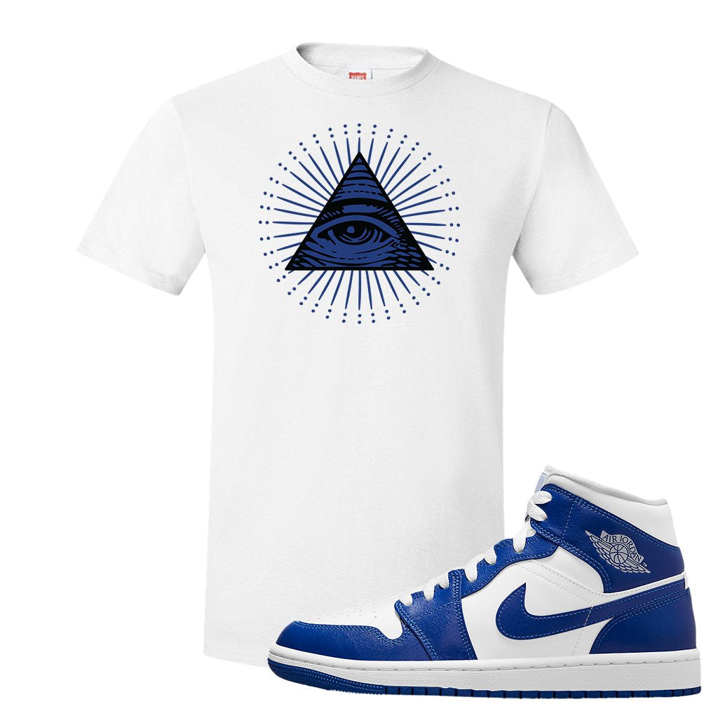 Air Jordan 1 Mid Kentucky Blue T Shirt | All Seeing Eye, White
