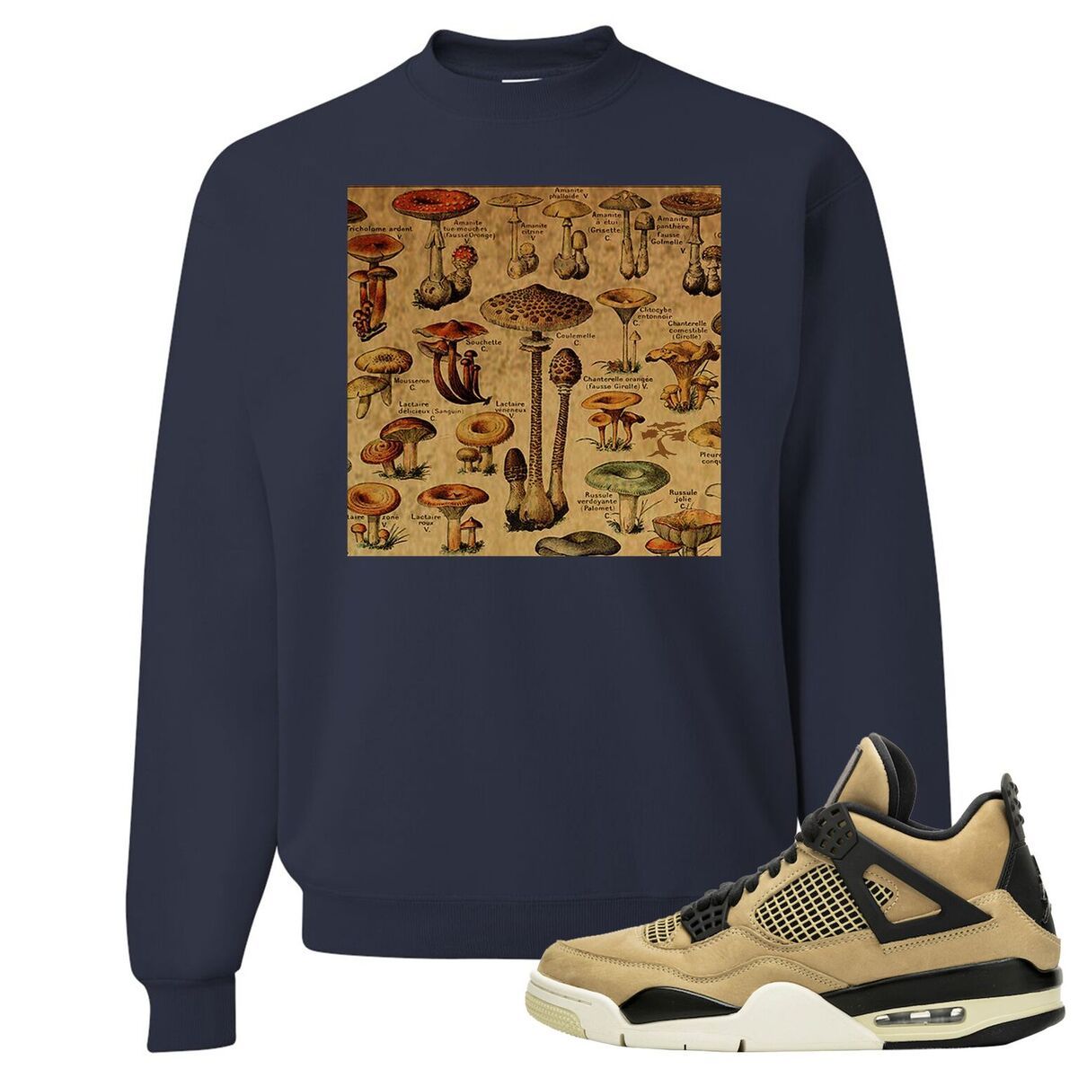 Jordan 4 WMNS Mushroom Sneaker Matching Navy Mushroom Chart Crewneck Sweatshirt