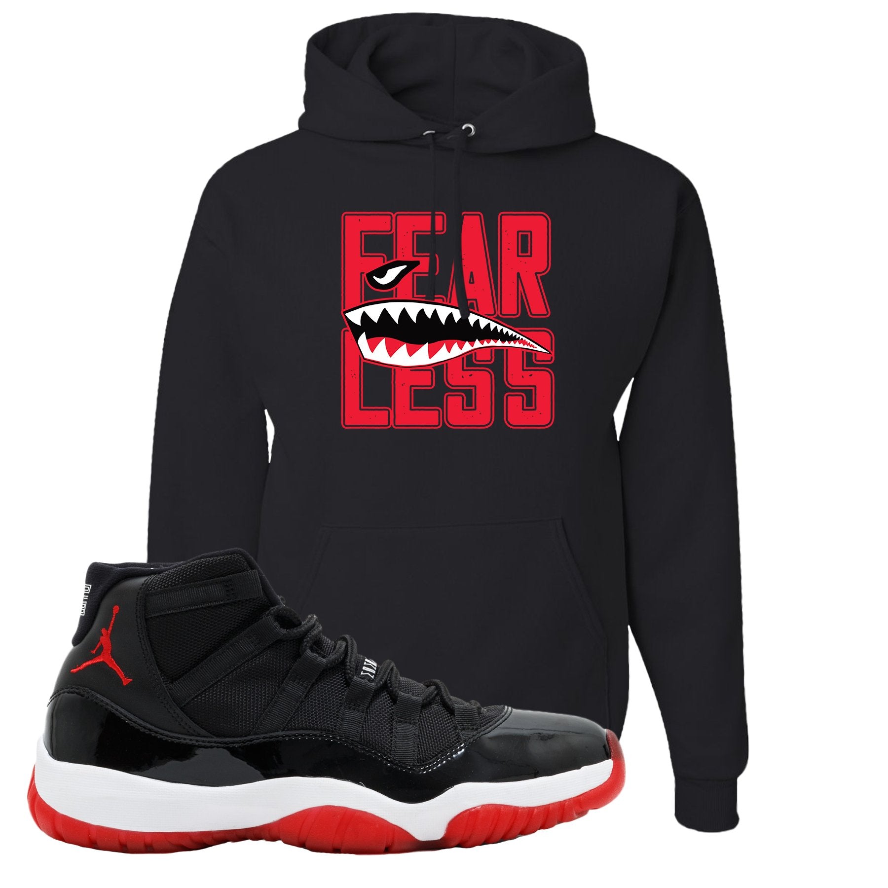 Jordan 11 Bred Fearless Black Sneaker Hook Up Pullover Hoodie